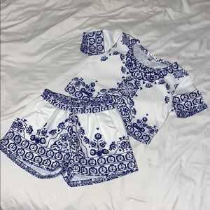Women’s Blue & White Floral Crop Top/Short Outfit
